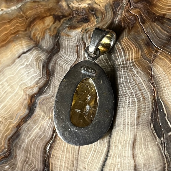 Designer SJ Citrine Sterling Silver Vintage Pendant Necklace - Picture 4 of 5